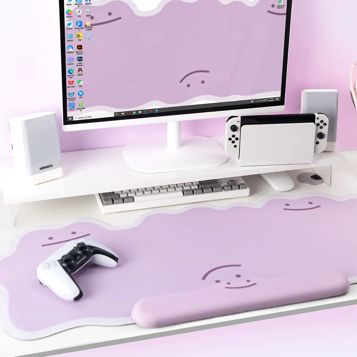 Extra large e-sports mouse pad with wrist rest, cloth surface, lock edge, 890x390x3mm, cartoon anime style