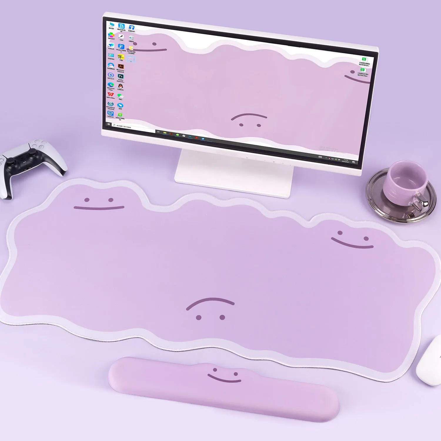 Extra large e-sports mouse pad with wrist rest, cloth surface, lock edge, 890x390x3mm, cartoon anime style