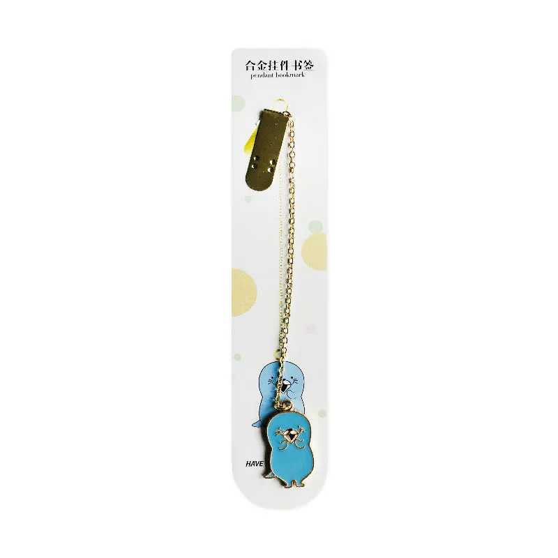 Creative small metal pendant bookmark with 10.3cm chain, available in multiple style options on white background
