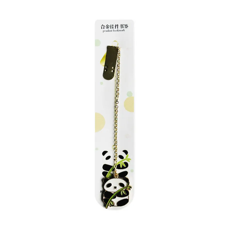 Creative small metal pendant bookmark with 10.3cm chain, available in multiple style options on white background