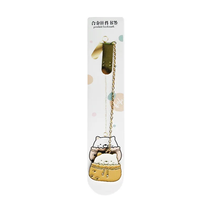 Creative small metal pendant bookmark with 10.3cm chain, available in multiple style options on white background