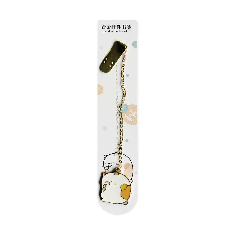 Creative small metal pendant bookmark with 10.3cm chain, available in multiple style options on white background