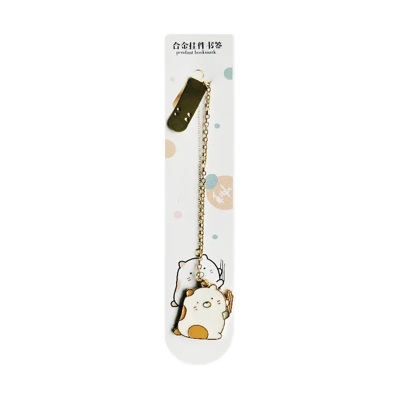 Creative small metal pendant bookmark with 10.3cm chain, available in multiple style options on white background