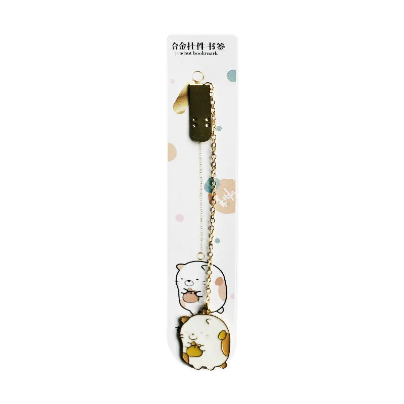 Creative small metal pendant bookmark with 10.3cm chain, available in multiple style options on white background