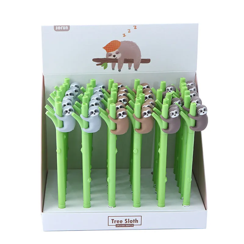 Zhongfan small black cute cartoon sloth signature pen with 0.5mm needle tip and plastic case on white background