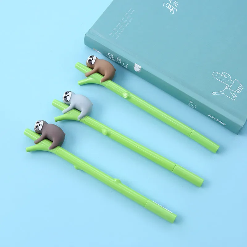 Zhongfan small black cute cartoon sloth signature pen with 0.5mm needle tip and plastic case on white background