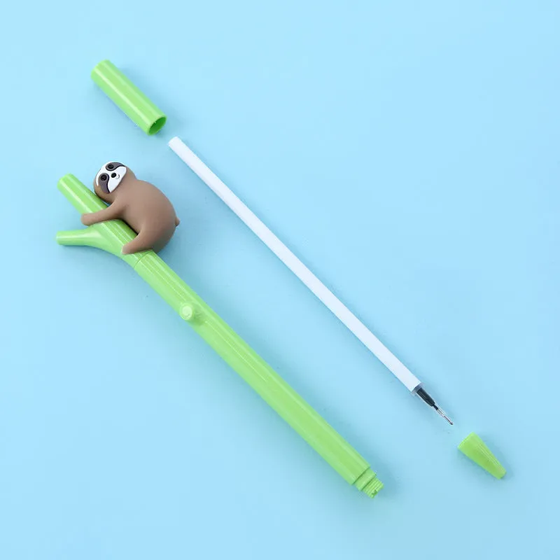 Zhongfan small black cute cartoon sloth signature pen with 0.5mm needle tip and plastic case on white background