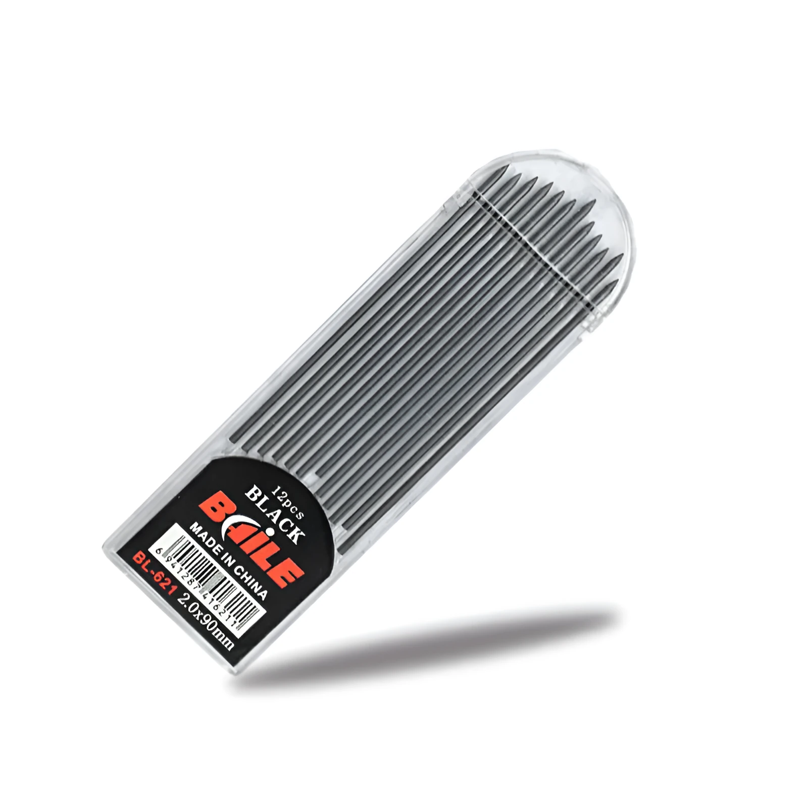 Pack of 12 automatic lead refills, 2.0mm diameter, 90mm length, in black and multicolor, PP material