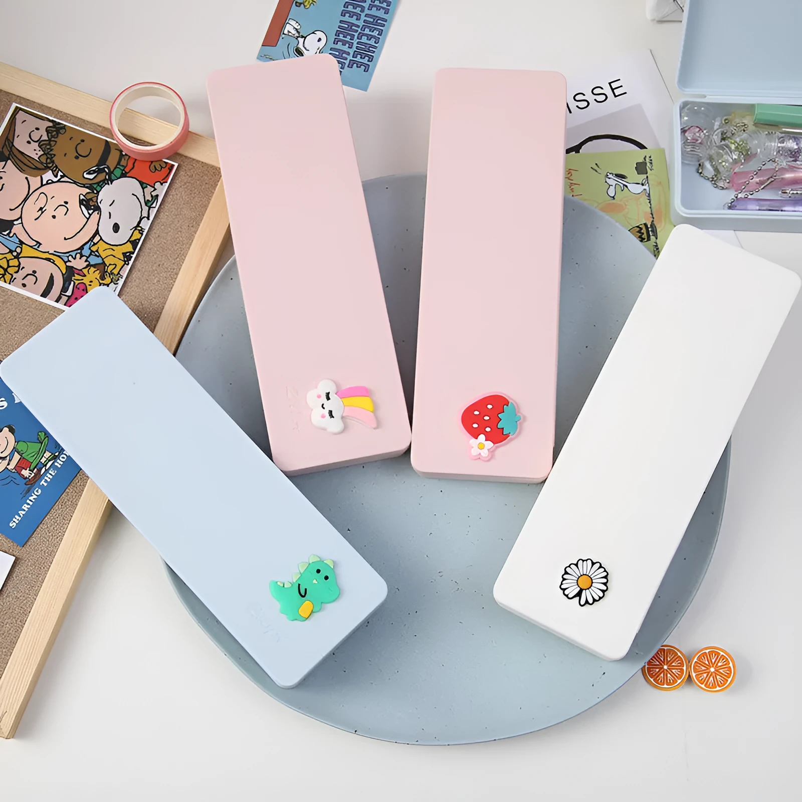 PVC candy colour cartoon pencil case in bright colour, waterproof and dirt resistant, simple design on plain background