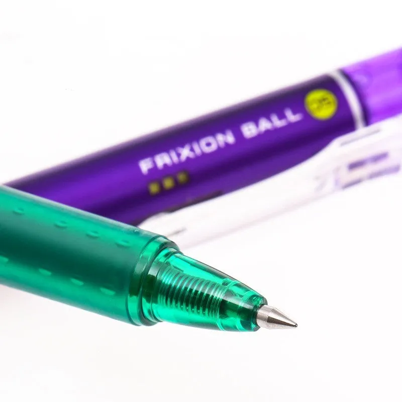 Ten colour press open neutral pen set with 0.5mm fine tips and scrub erasers in black, red, and blue shells.