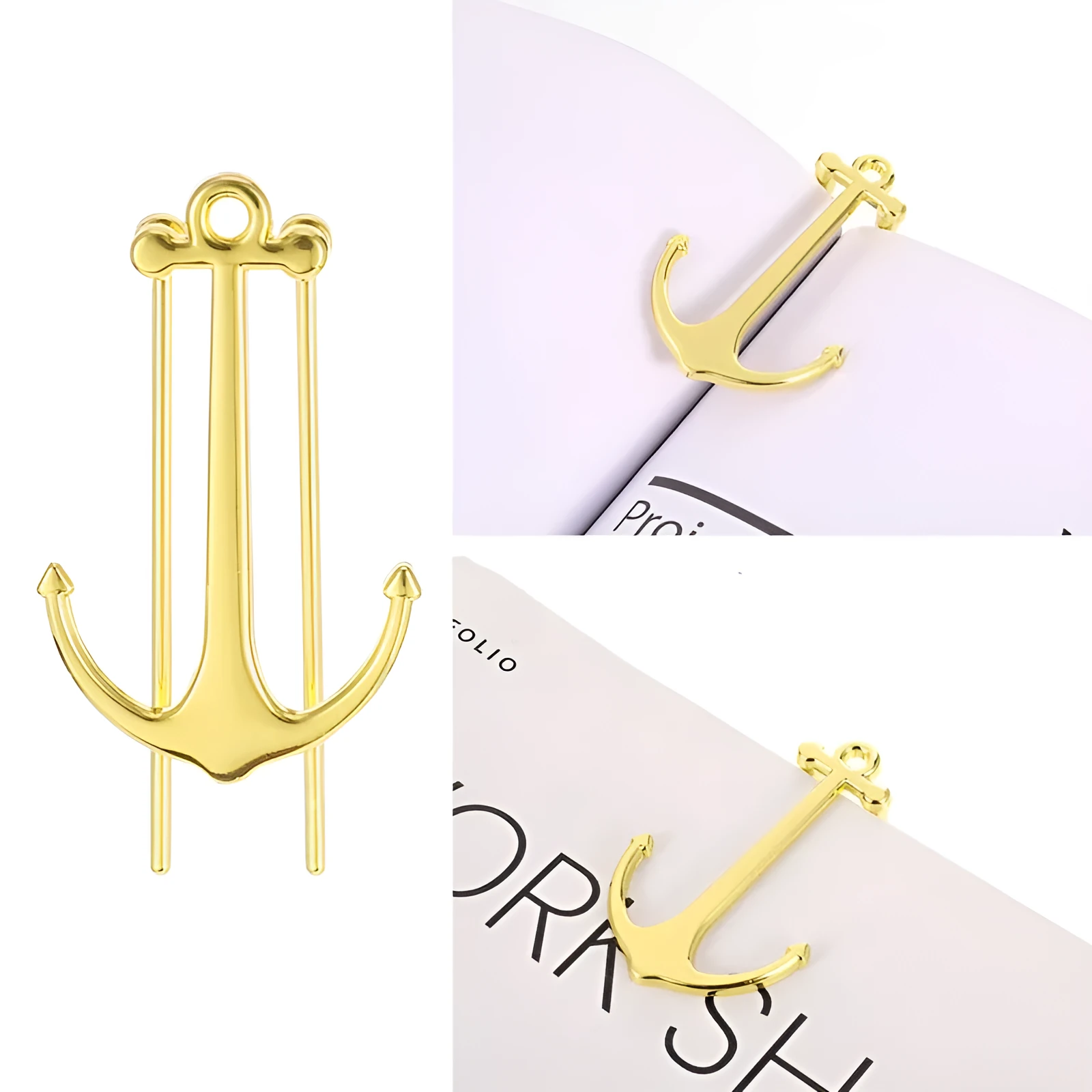 Creative metal bookmark page folder in silver colour, 1.78 x 6.6 cm, on an open book