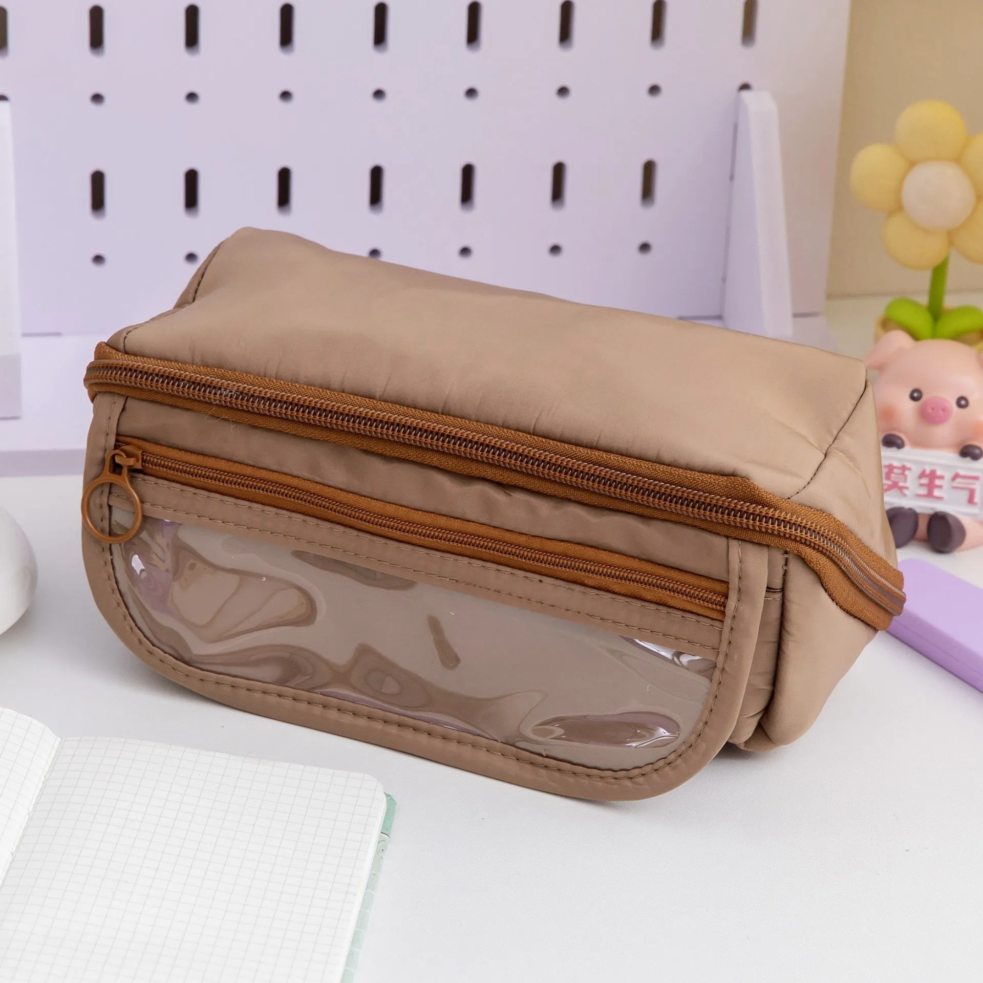 Korean canvas pencil case showing ten-layer flip design in multiple colour options