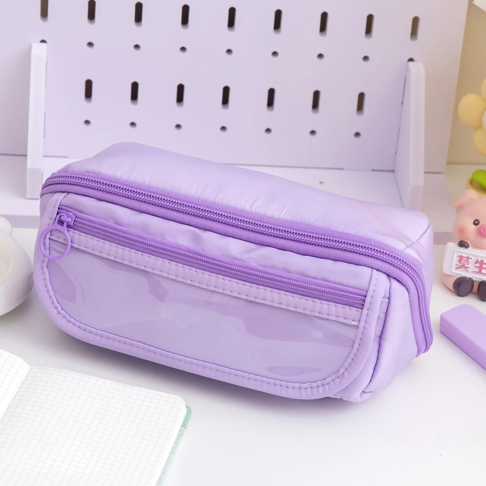 Korean canvas pencil case showing ten-layer flip design in multiple colour options
