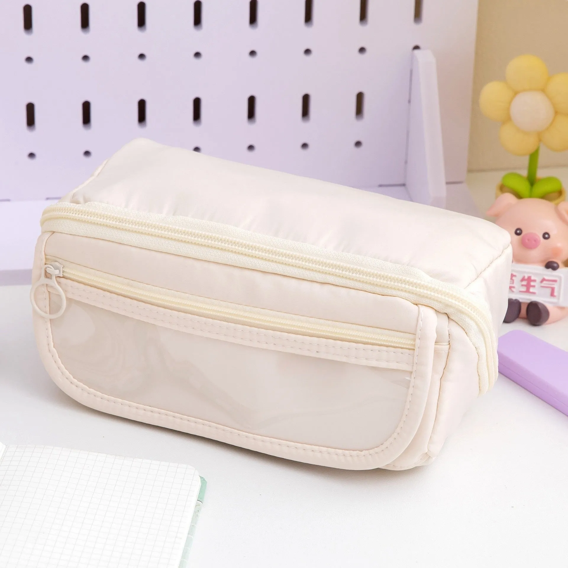 Korean canvas pencil case showing ten-layer flip design in multiple colour options