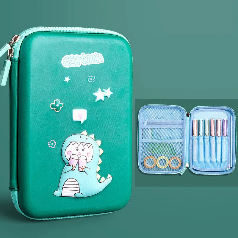 Large capacity EVA pencil case for children with cartoon pattern in blue