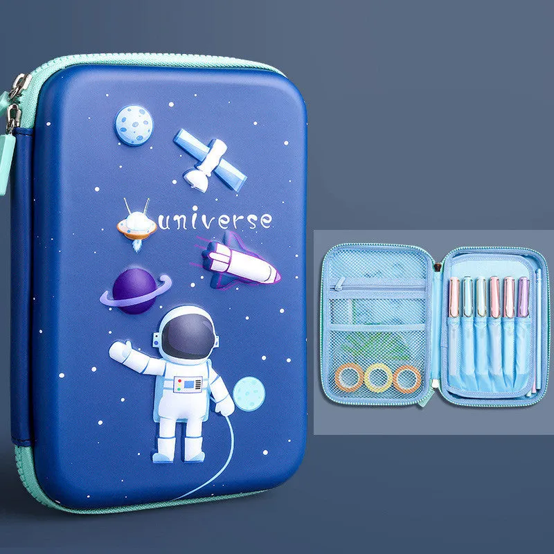 Large capacity EVA pencil case for children with cartoon pattern in blue