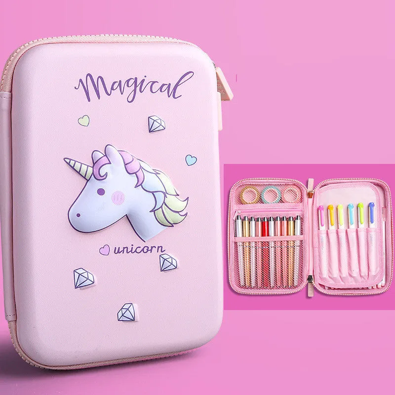 Large capacity EVA pencil case for children with cartoon pattern in blue