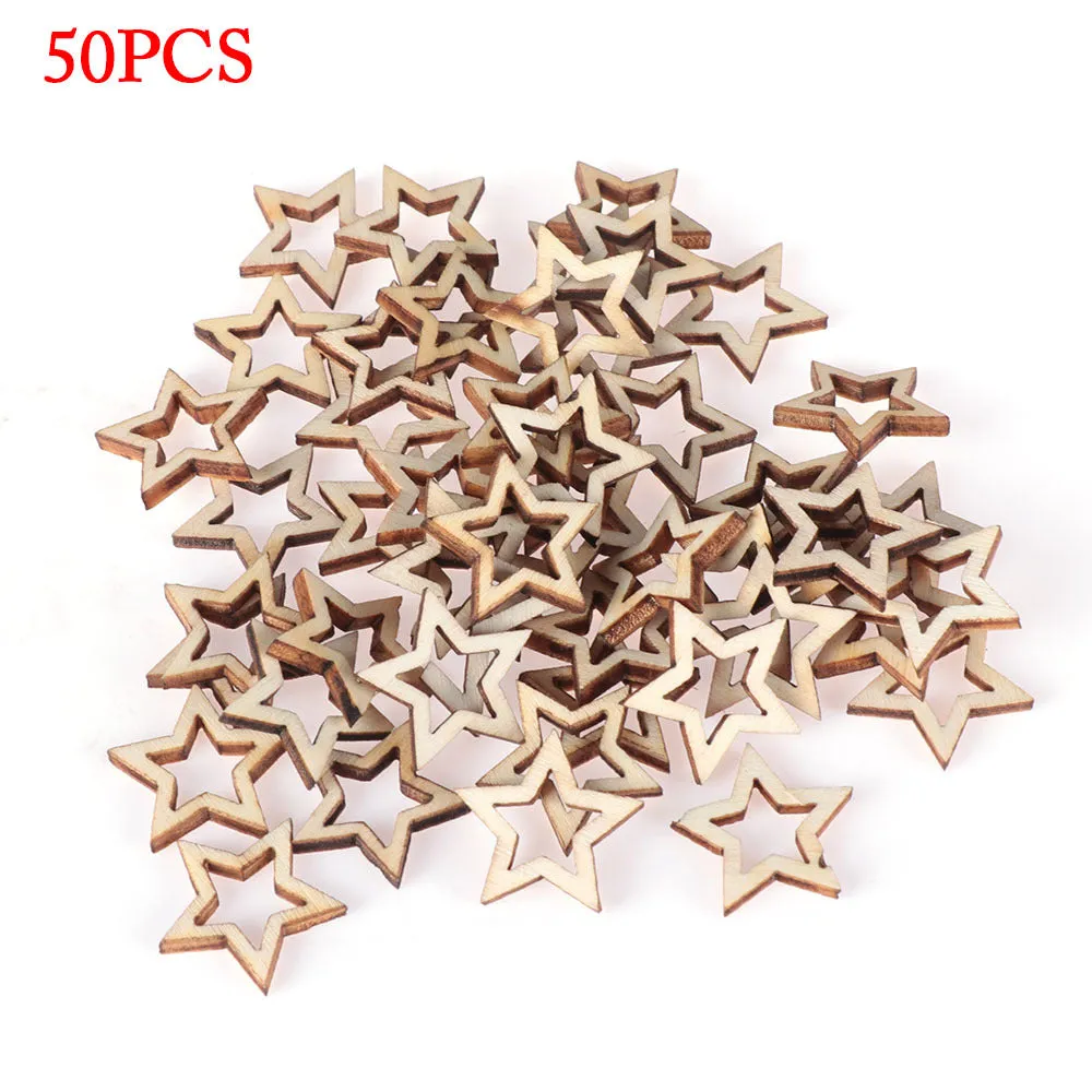 Wooden MDF hollow five-pointed star pendants in 10mm 20mm 30mm sizes with landscape flowers pattern individually packed