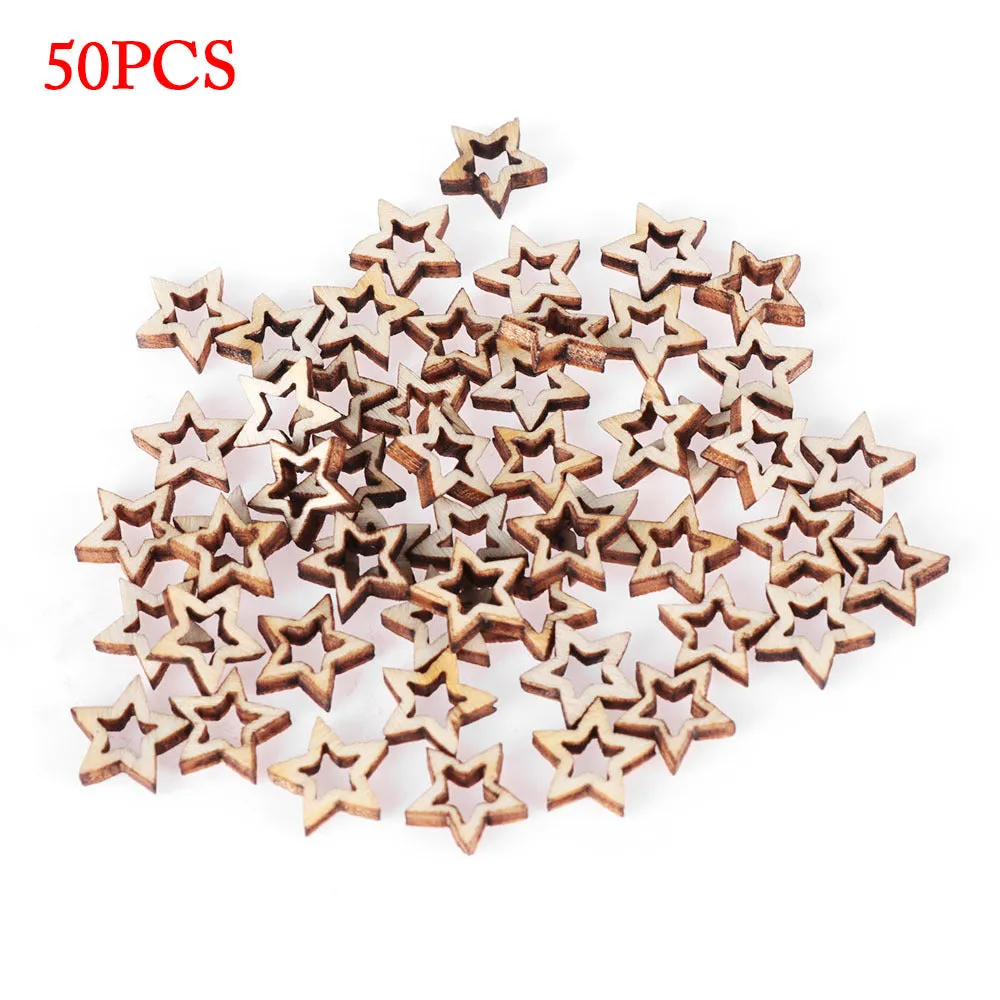 Wooden MDF hollow five-pointed star pendants in 10mm 20mm 30mm sizes with landscape flowers pattern individually packed