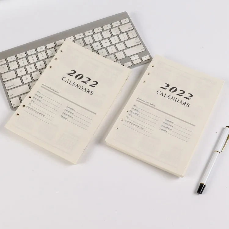 A5 white loose-leaf notebook inner pages with monthly plan layout on paper