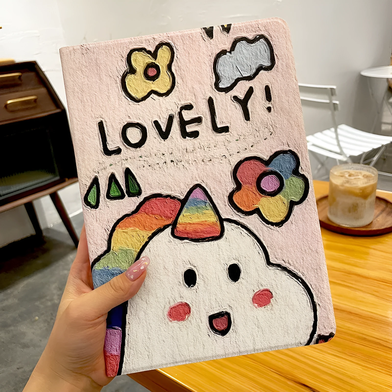 TPU anti-fall tablet case in pink dinosaur design for iPad Pro 12.9 inch 2022