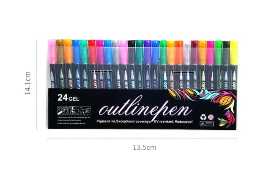 12 colour set of metal shell double line outline highlighters with round tips plastic packed