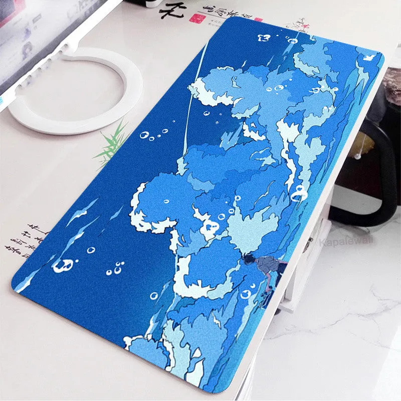 All black extra long mouse pad 300x800x3mm rubber cloth surface for keyboard and desk use