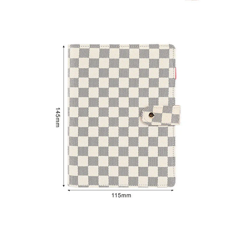 Plaid PU leather notebook cover in A7 size 145x115mm with buckle closure, brown colour