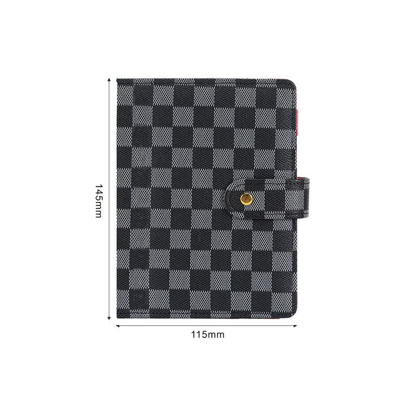 Plaid PU leather notebook cover in A7 size 145x115mm with buckle closure, brown colour