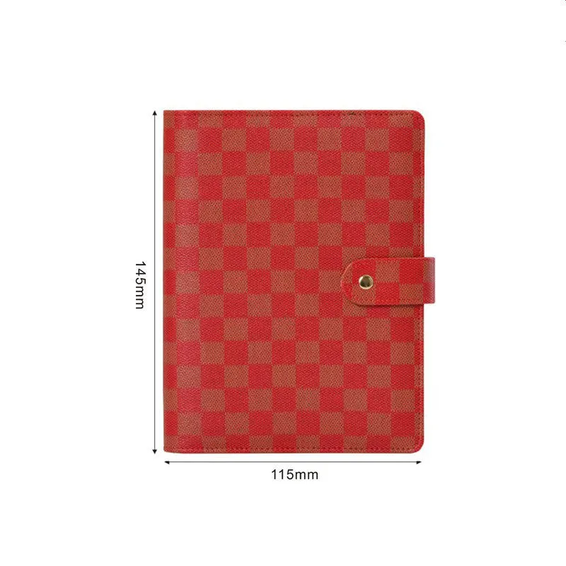 Plaid PU leather notebook cover in A7 size 145x115mm with buckle closure, brown colour