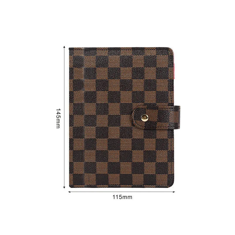 Plaid PU leather notebook cover in A7 size 145x115mm with buckle closure, brown colour