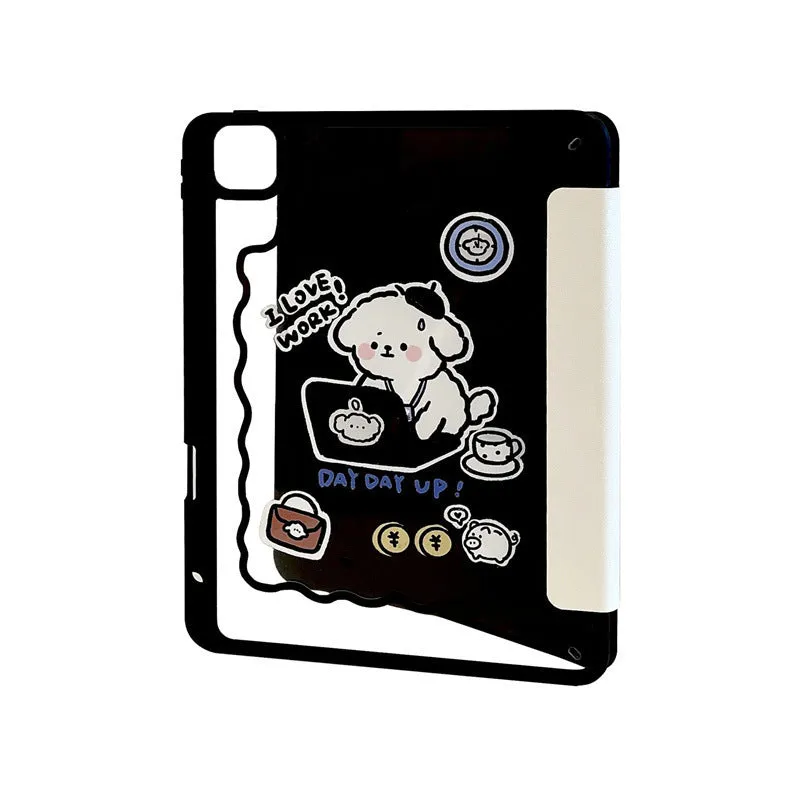 Repair Dog Cartoon Plate With Pen Slot Acrylic Soft Anti-fall Protective Cover for iPad Working Puppy