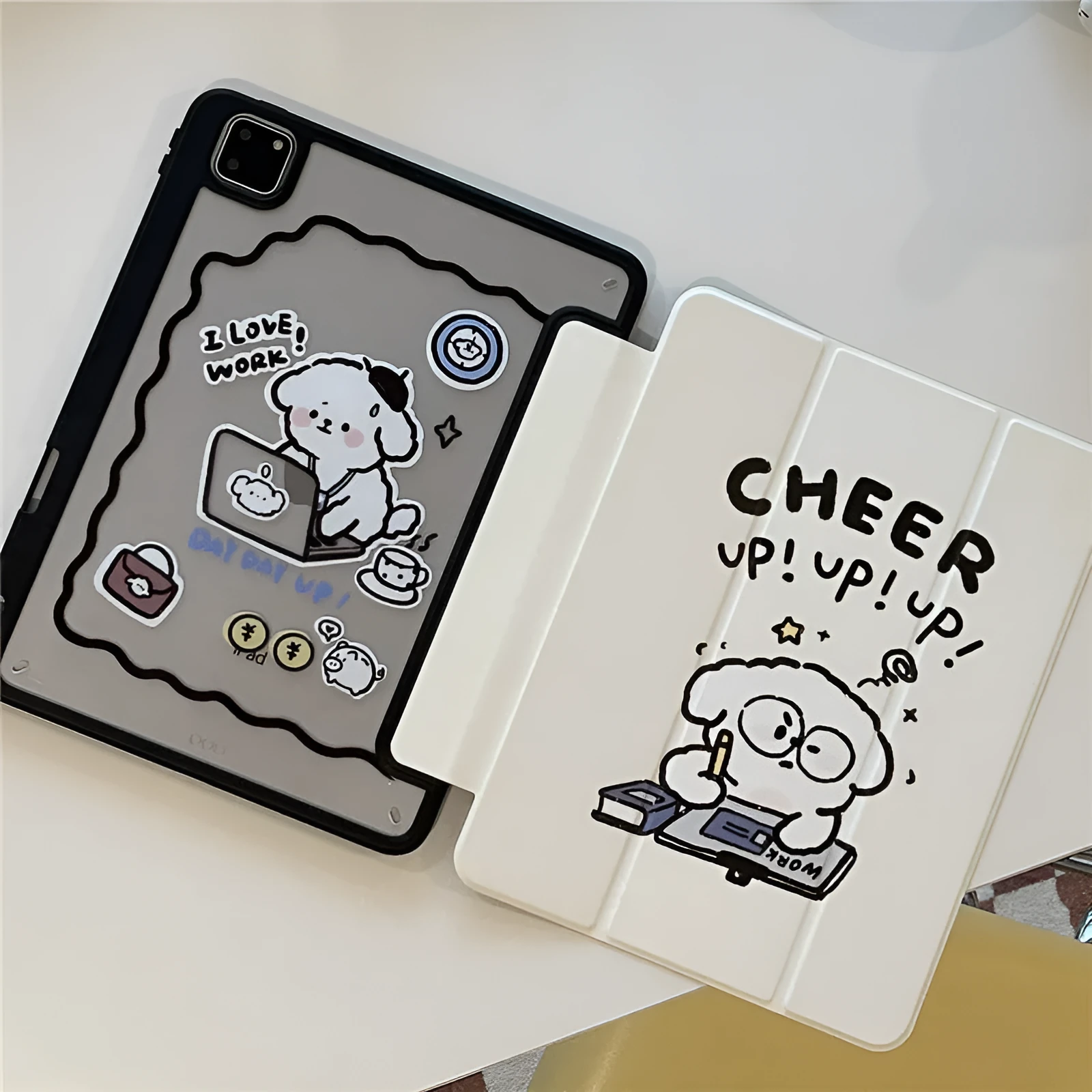 Repair Dog Cartoon Plate With Pen Slot Acrylic Soft Anti-fall Protective Cover for iPad Working Puppy