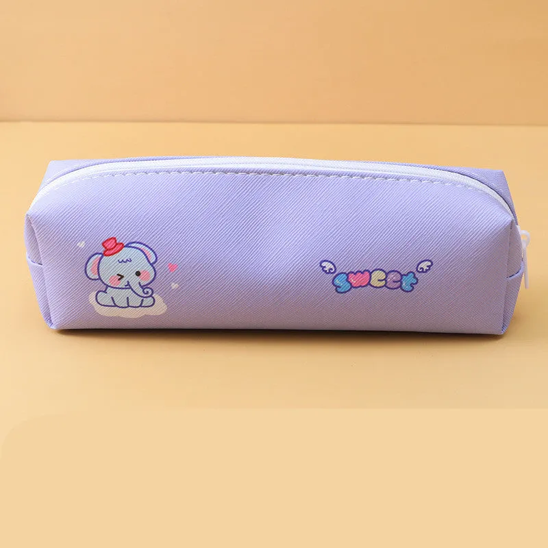 Student PU round pencil case 20.5x7.5cm in Korean style with cartoon colour options