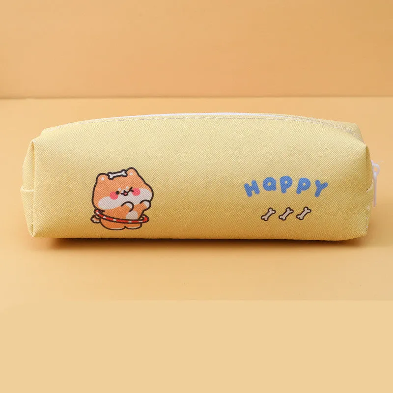 Student PU round pencil case 20.5x7.5cm in Korean style with cartoon colour options