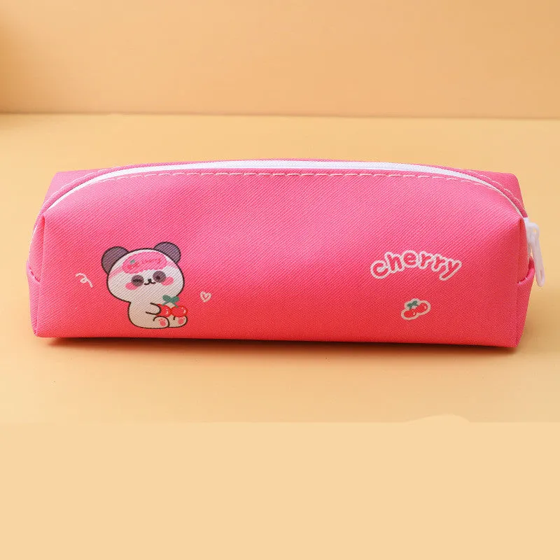 Student PU round pencil case 20.5x7.5cm in Korean style with cartoon colour options