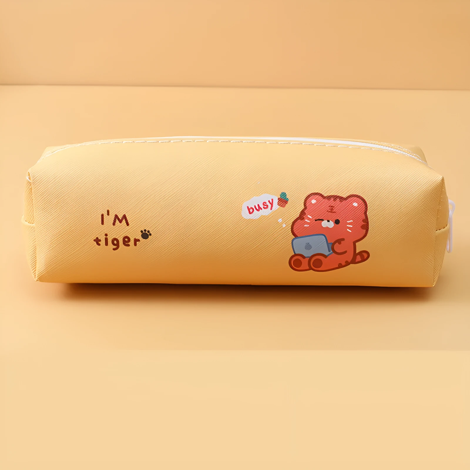 Student PU round pencil case 20.5x7.5cm in Korean style with cartoon colour options
