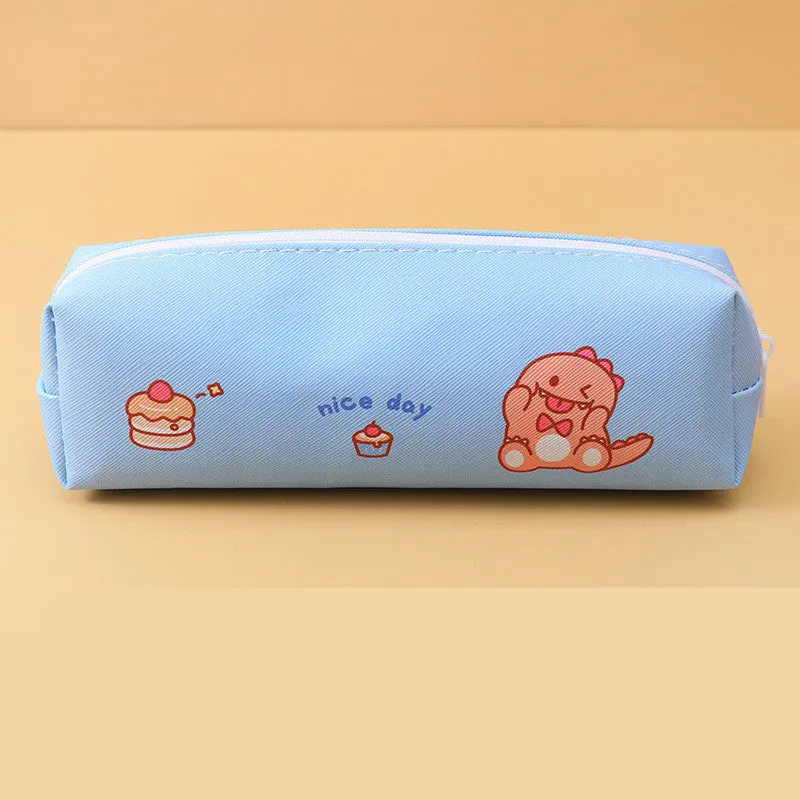 Student PU round pencil case 20.5x7.5cm in Korean style with cartoon colour options