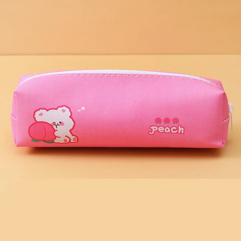Student PU round pencil case 20.5x7.5cm in Korean style with cartoon colour options