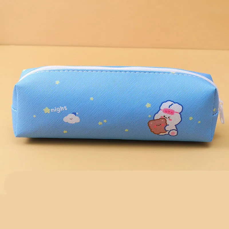 Student PU round pencil case 20.5x7.5cm in Korean style with cartoon colour options