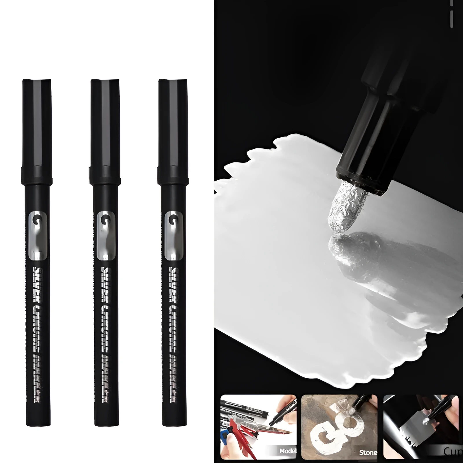 Black waterproof mirror marker pen with plastic body for writing on glass and windows.