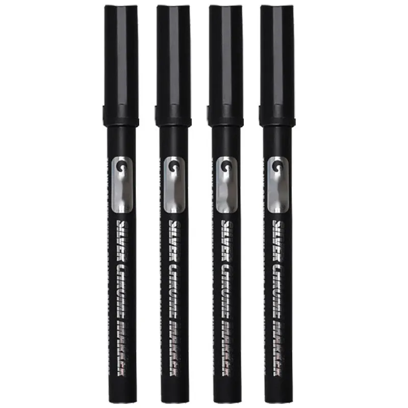 Black waterproof mirror marker pen with plastic body for writing on glass and windows.