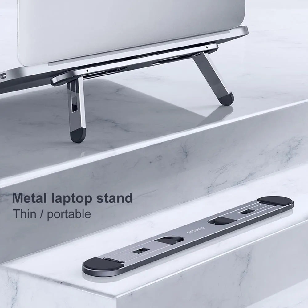 Silver aluminium alloy notebook stand 216x26mm with silicone pads on desk