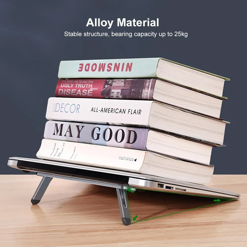 Silver aluminium alloy notebook stand 216x26mm with silicone pads on desk