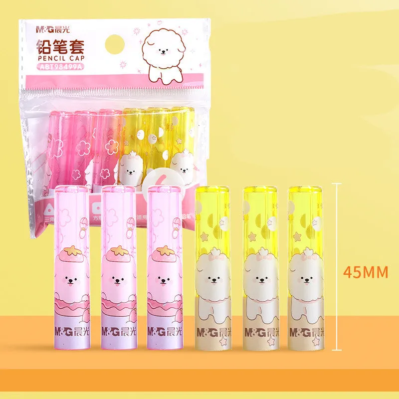 24 pack universal pen caps with safety vent, four designs White Rabbit, Little Dinosaur, Blue Puppy, Pink Puppy, lengthened extender for children