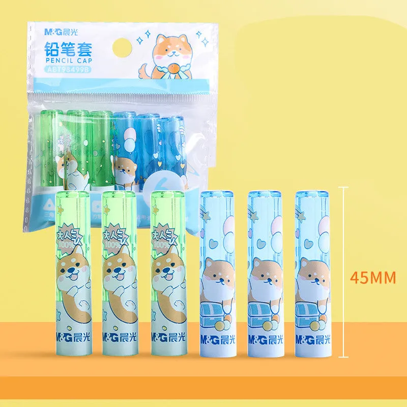 24 pack universal pen caps with safety vent, four designs White Rabbit, Little Dinosaur, Blue Puppy, Pink Puppy, lengthened extender for children