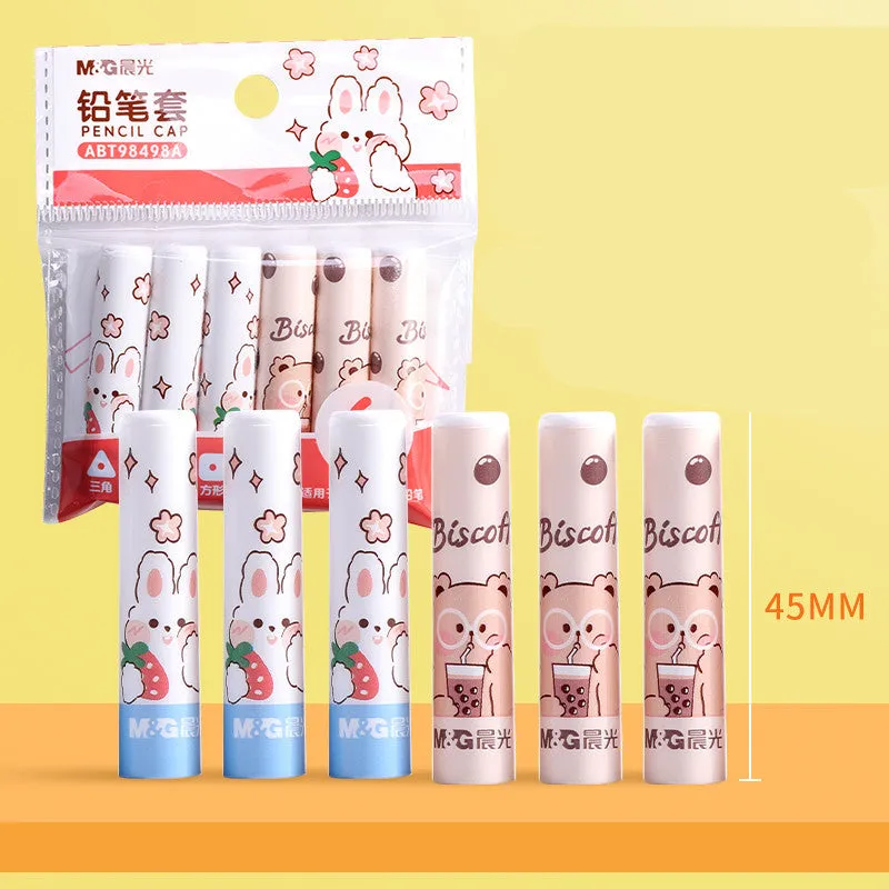 24 pack universal pen caps with safety vent, four designs White Rabbit, Little Dinosaur, Blue Puppy, Pink Puppy, lengthened extender for children