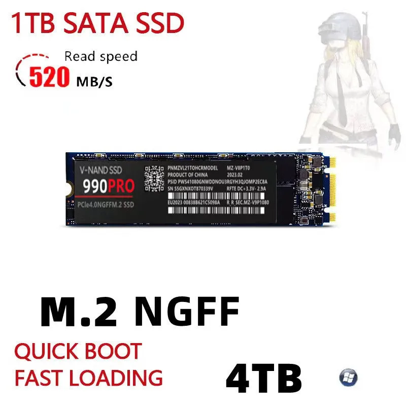 PCI-E NVMe 990pro solid state drive 2280 size 3.8mm thickness for home use