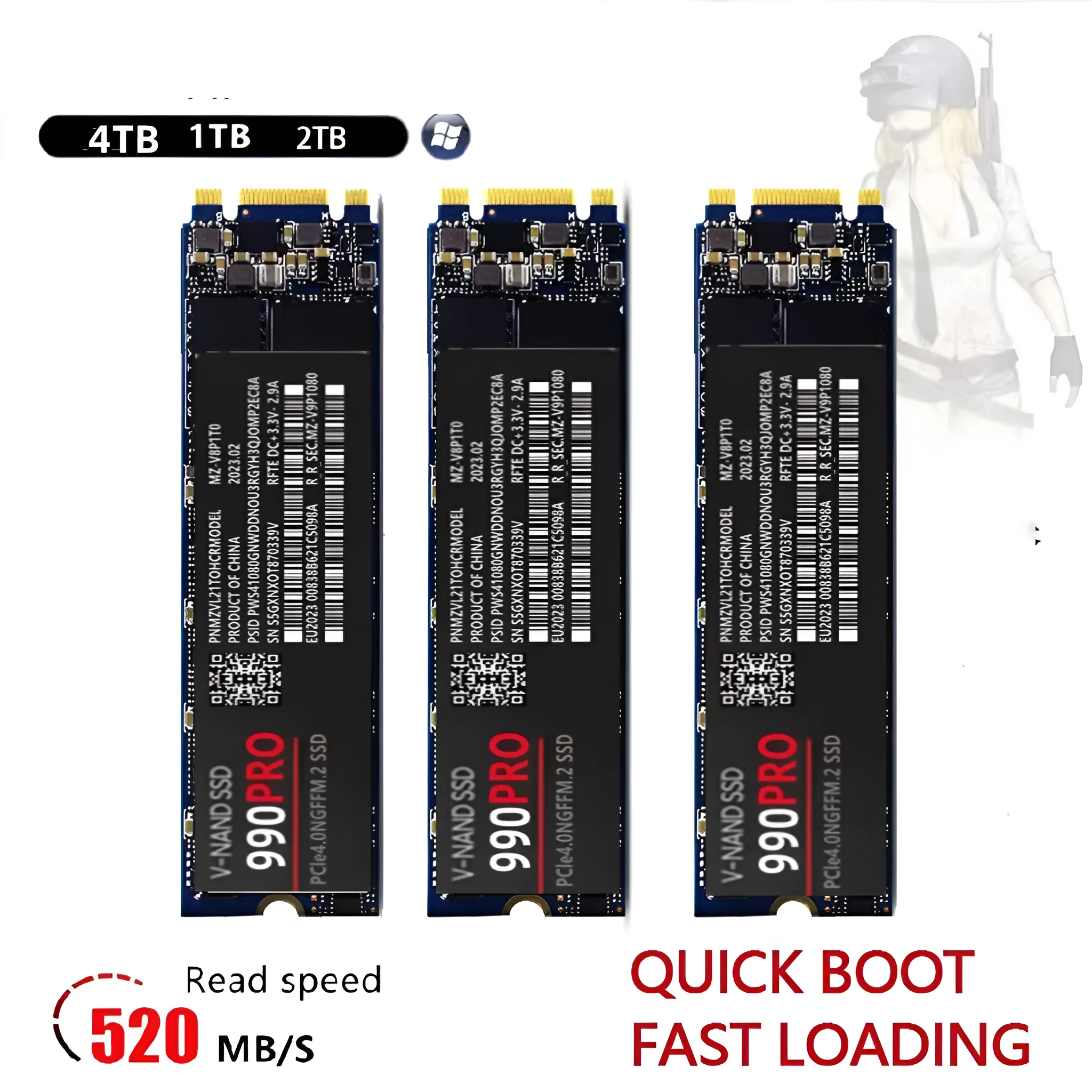 PCI-E NVMe 990pro solid state drive 2280 size 3.8mm thickness for home use