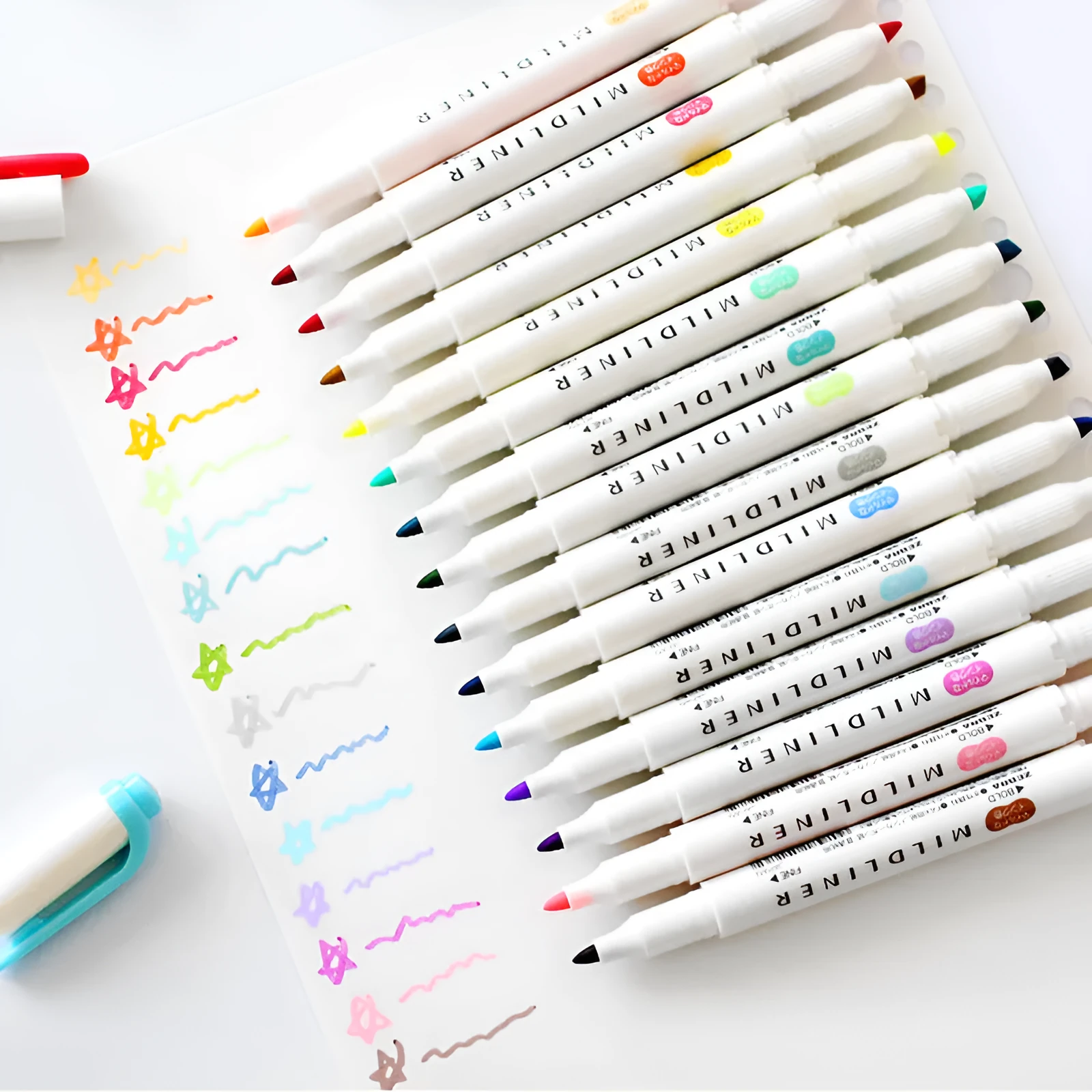 Double-headed colour marker pen with fine tip and soft grip in multiple colours including blue and green